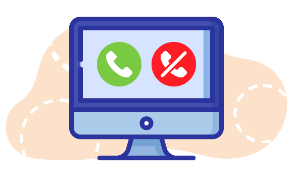 UNA CONSOLE TELEFONICA COMPLETA 100% SU WEB icona di un computer con al suo interno due cerchi uno verde ed uno rosso ognuno con una cornetta telefonica, simulano chiamata attiva, chiamata terminata