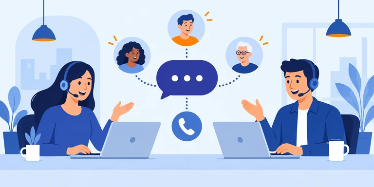 Illustration flat design : conseillers du service client