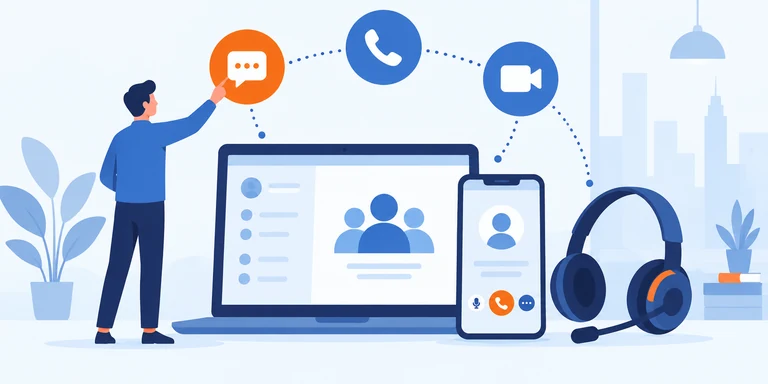 Illustration flat design : outils de communication unifiée