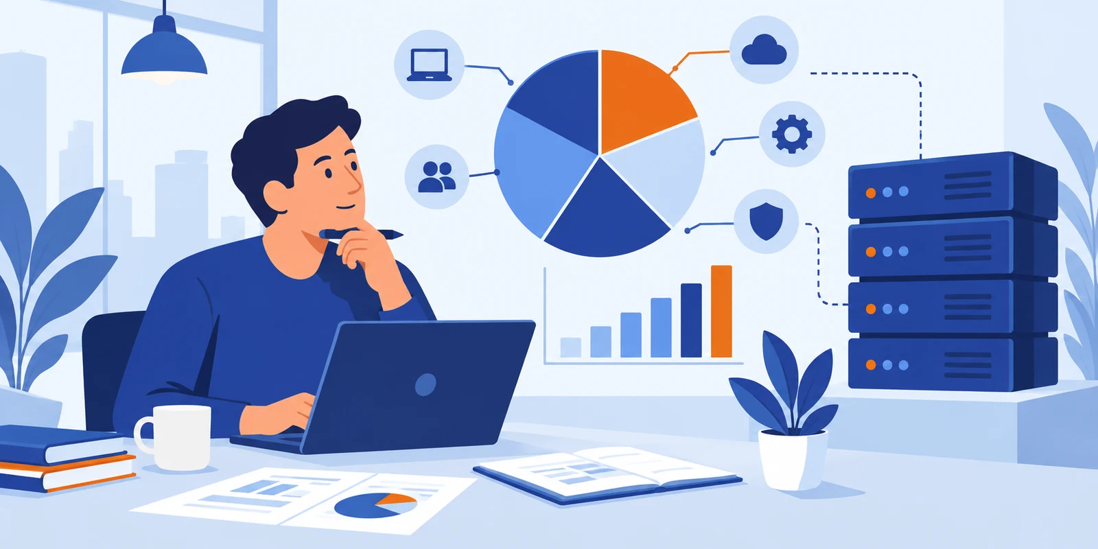 Illustrazione flat: investimenti informatici