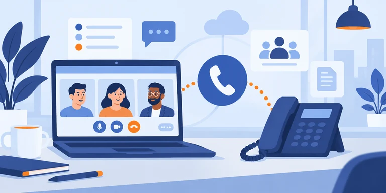 Illustration flat design : téléphonie et collaboration