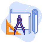 icona con un foglio, un compasso, una squadra da disegno