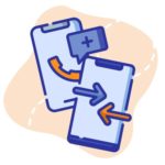 icona di due telefoni mobile con frecce sopra per scambio dati