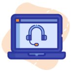 icona con computer e sul monitor immagine di cuffie e microfono tipico di telefonia