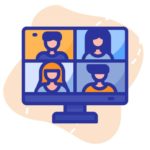 icona di computer desktop suddiviso in 4 porzioni ognuna della quali contenente un persona, simula una videoconferenza