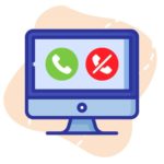 icona di un computer con al suo interno due cerchi uno verde ed uno rosso ognuno con una cornetta telefonica, simulano chiamata attiva, chiamata terminata