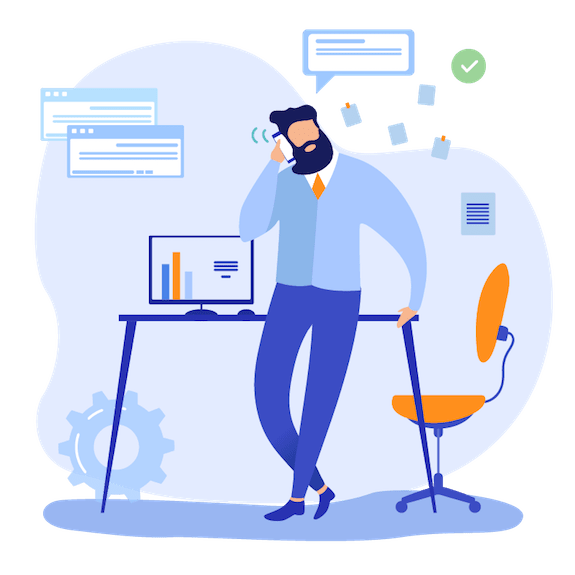 Vignetta di uomo al telefono in ufficio