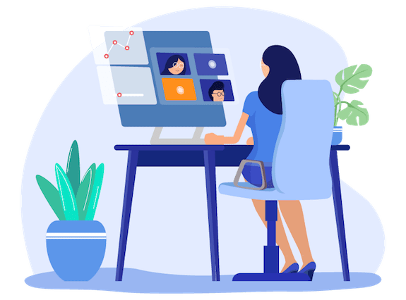 vignetta donna in call con dei colleghi tramite pc