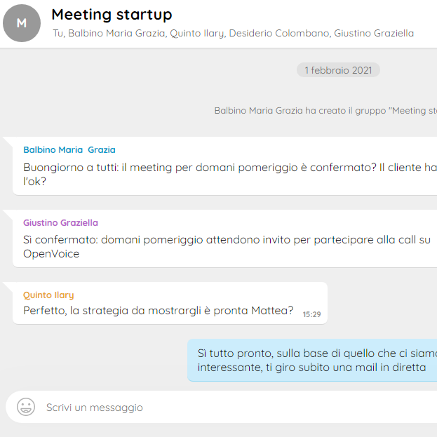 Schermata web app Mastervoice di una chat testuale