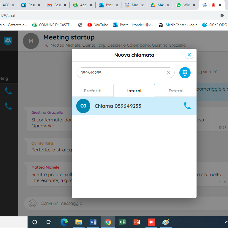 Schermata web app Mastervoice quando si vuole fare una chiamata a un numero in rubrica