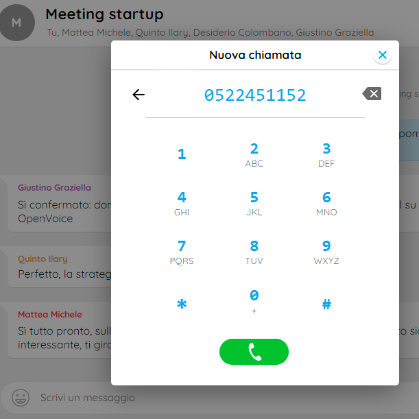 Schermata web app Mastervoice quando si vuole fare una chiamata